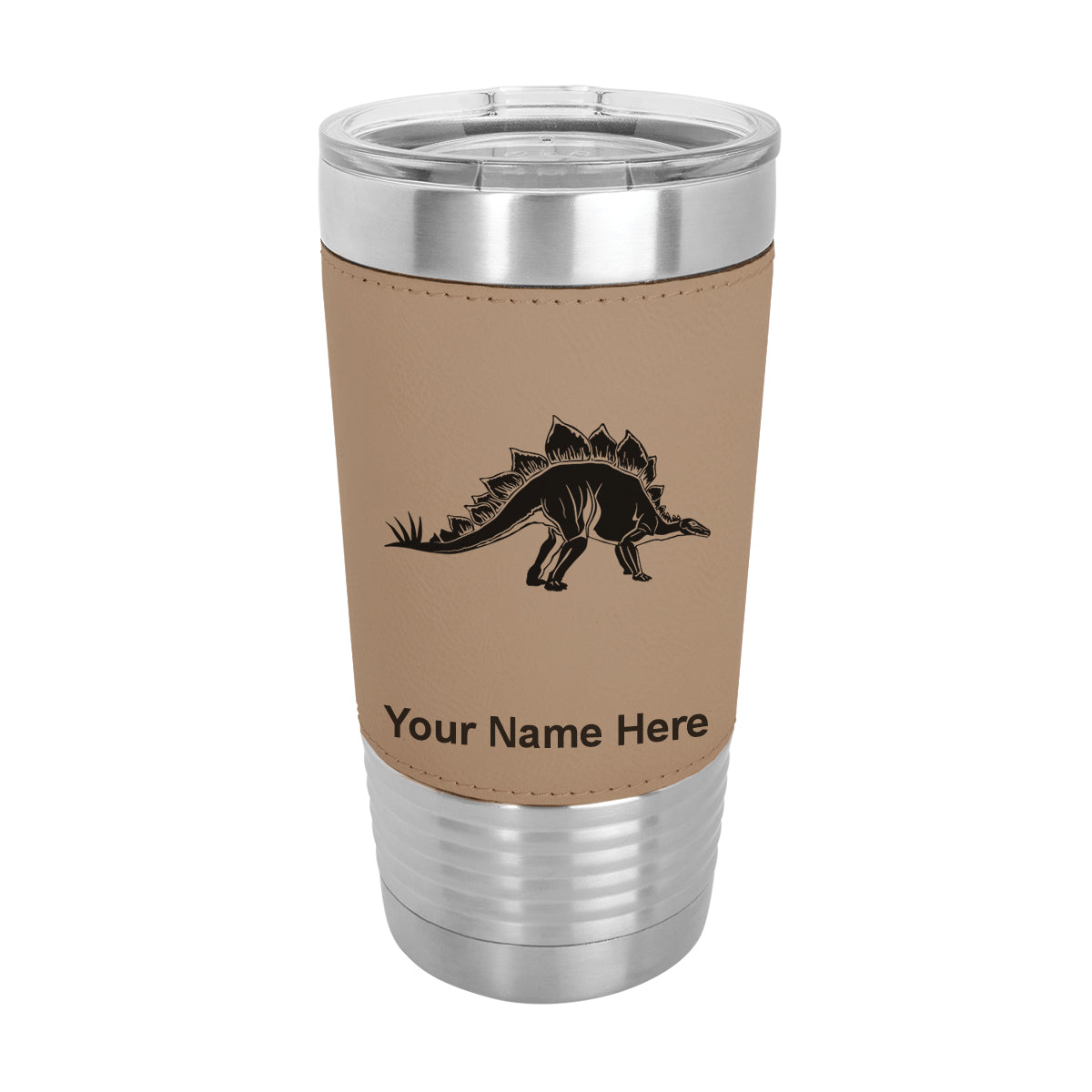 20oz Faux Leather Tumbler Mug, Stegosaurus Dinosaur, Personalized Engraving Included