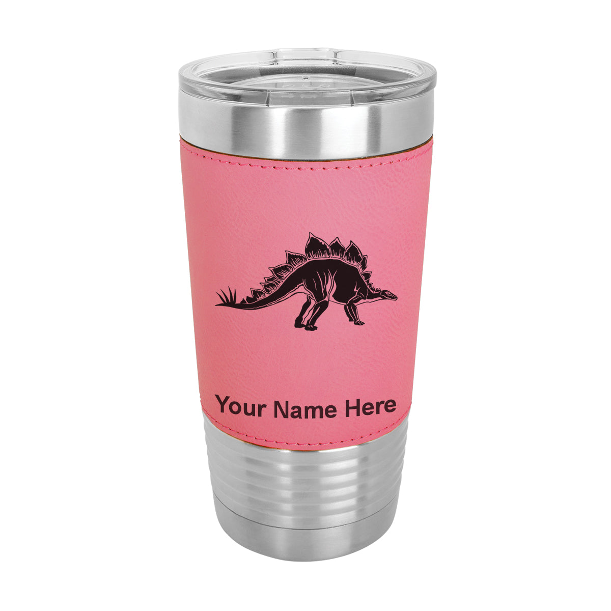 20oz Faux Leather Tumbler Mug, Stegosaurus Dinosaur, Personalized Engraving Included