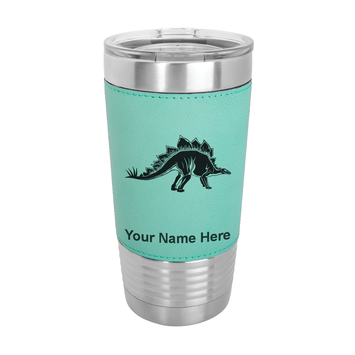 20oz Faux Leather Tumbler Mug, Stegosaurus Dinosaur, Personalized Engraving Included