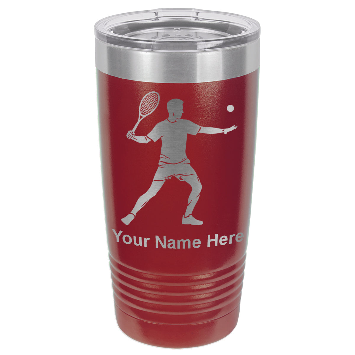 20oz Vacuum Insulated Tumbler Mug, Tennis Player Man, Personalized Engraving Included