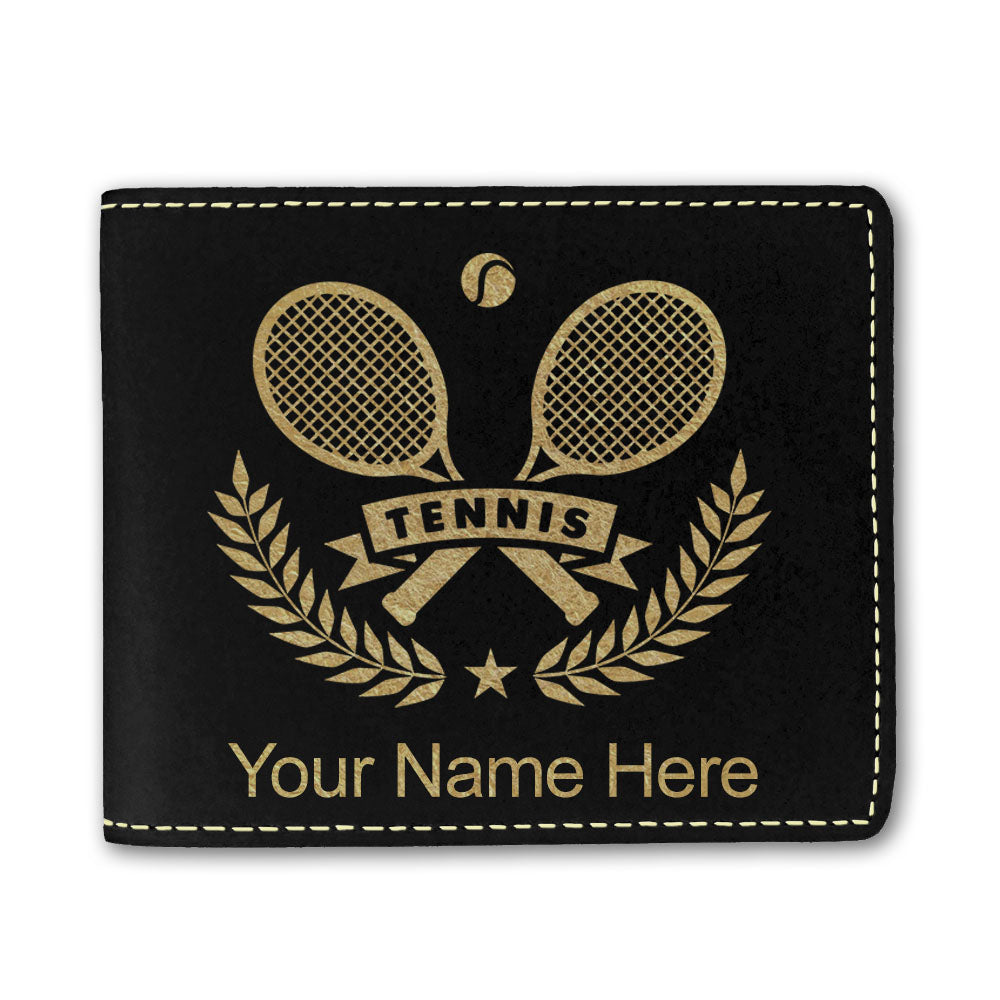 Faux Leather Bi-Fold Wallet, Tennis Rackets, Personalized Engraving Included