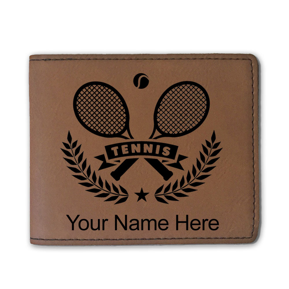 Faux Leather Bi-Fold Wallet, Tennis Rackets, Personalized Engraving Included