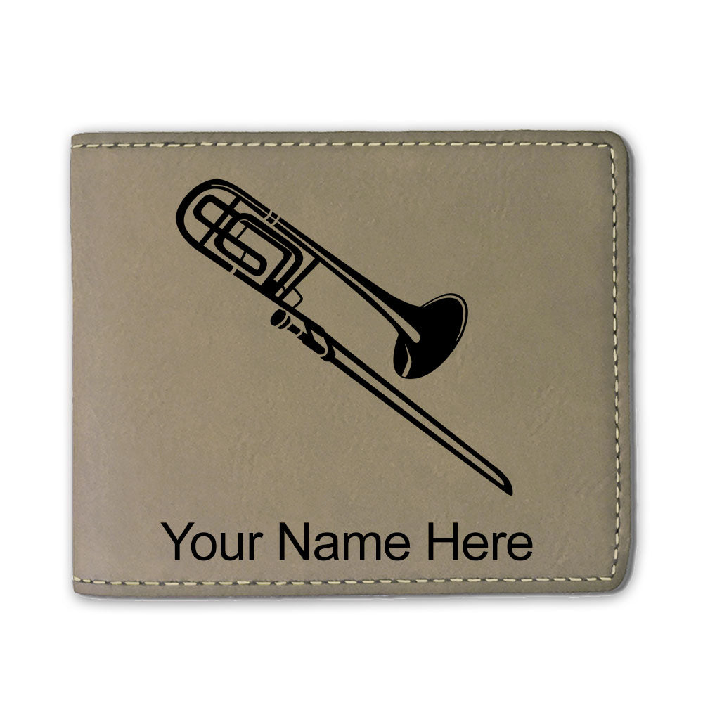 Faux Leather Bi-Fold Wallet, Trombone, Personalized Engraving Included