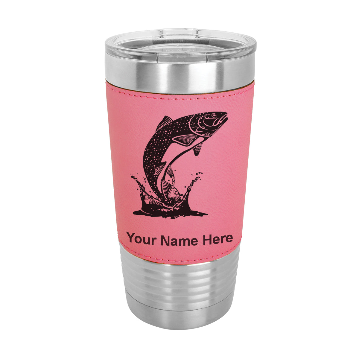 20oz Faux Leather Tumbler Mug, Trout Fish, Personalized Engraving Included