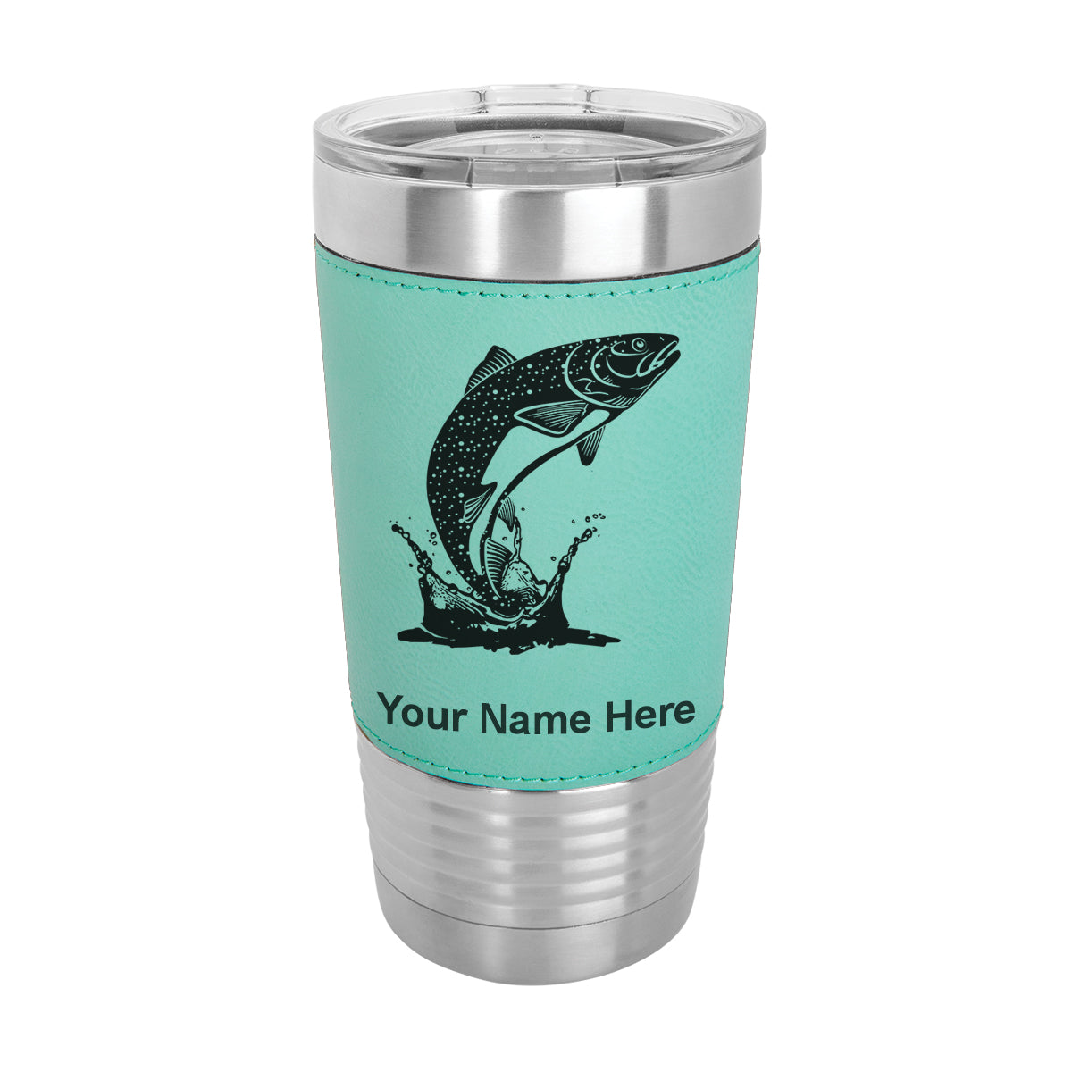 20oz Faux Leather Tumbler Mug, Trout Fish, Personalized Engraving Included