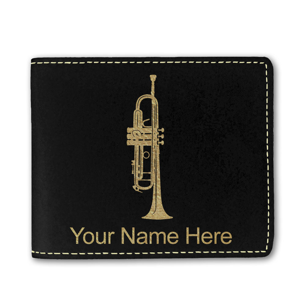 Faux Leather Bi-Fold Wallet, Trumpet, Personalized Engraving Included