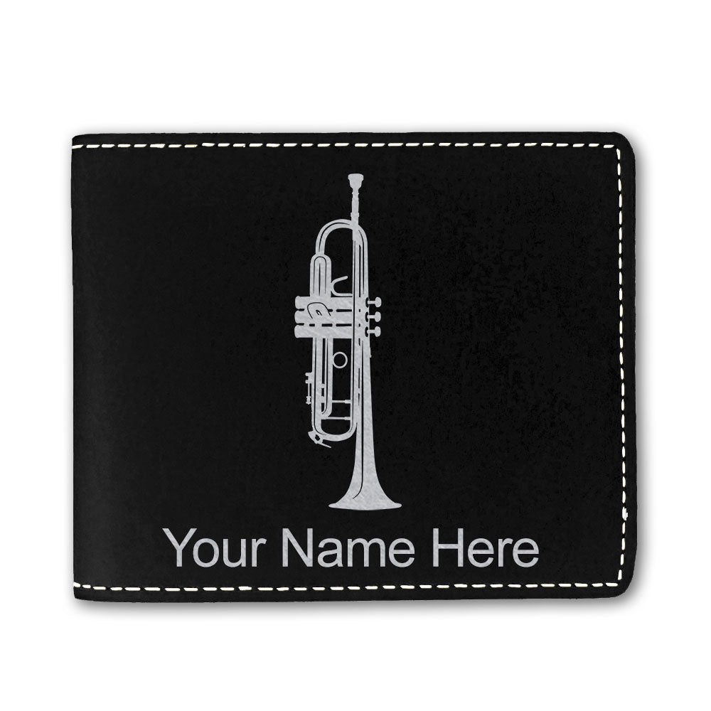 Faux Leather Bi-Fold Wallet, Trumpet, Personalized Engraving Included