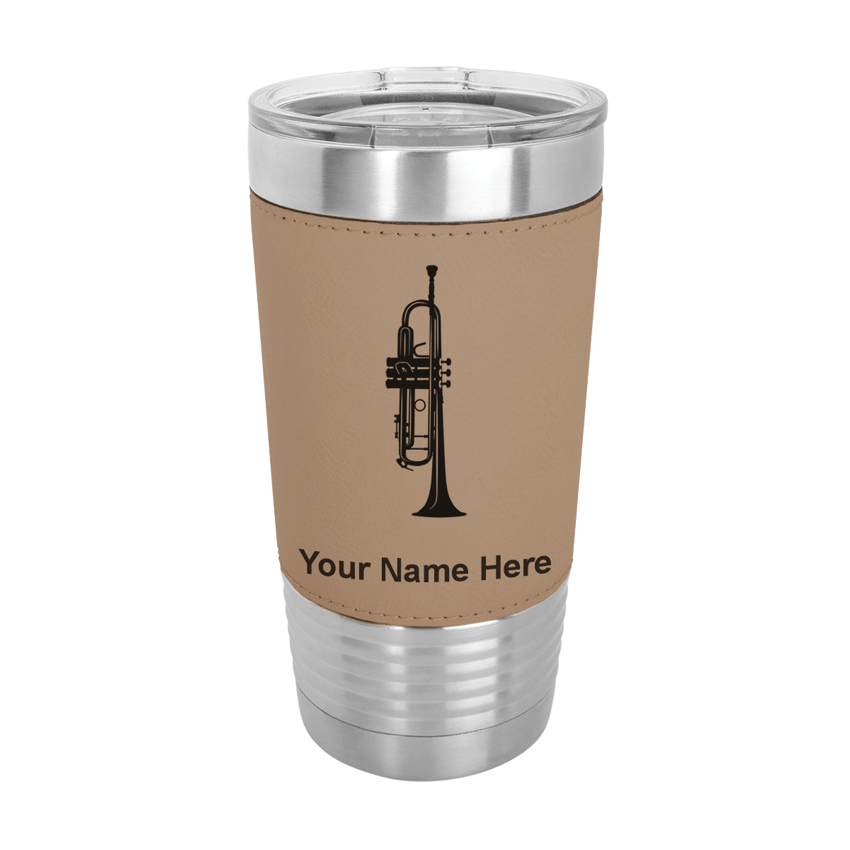 20oz Faux Leather Tumbler Mug, Trumpet, Personalized Engraving Included