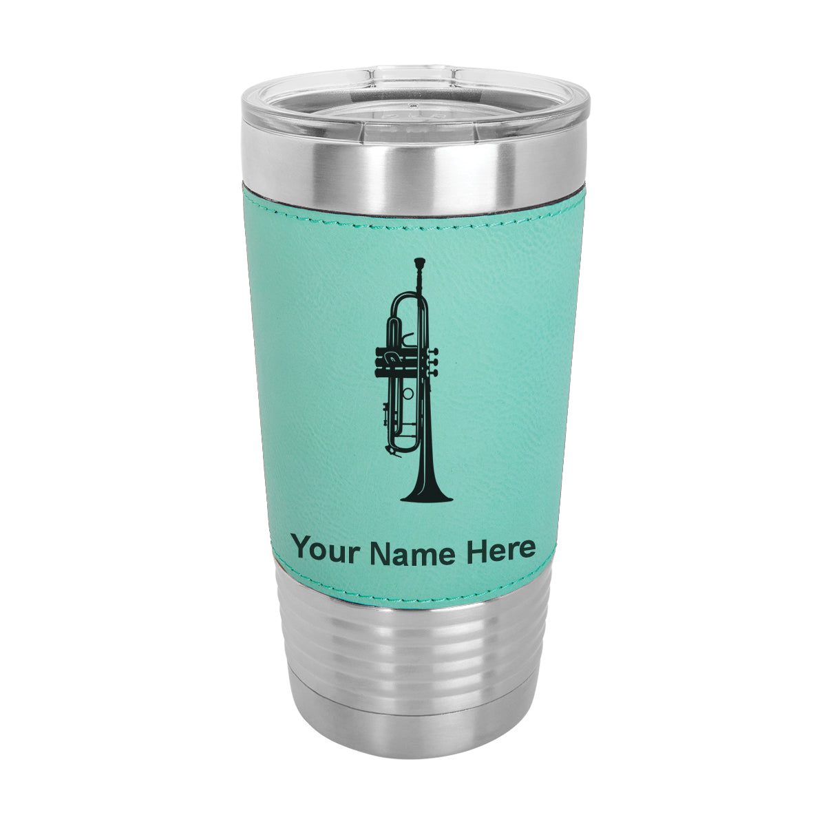20oz Faux Leather Tumbler Mug, Trumpet, Personalized Engraving Included