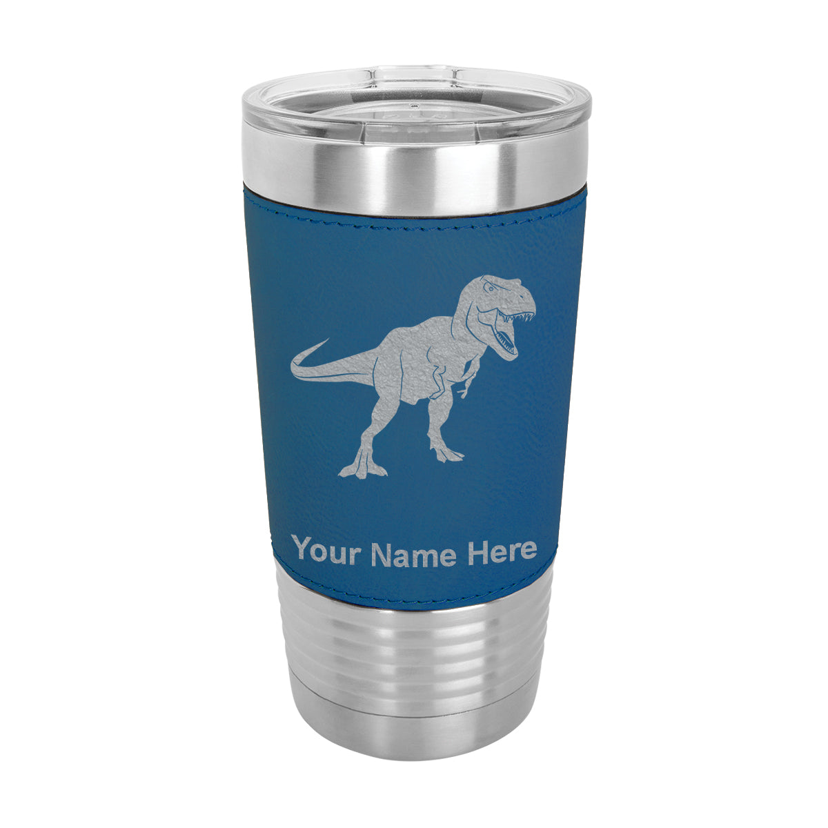 20oz Faux Leather Tumbler Mug, Tyrannosaurus Rex Dinosaur, Personalized Engraving Included