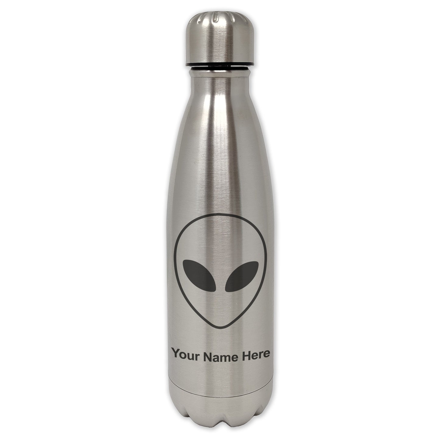 LaserGram Double Wall Water Bottle, Alien Head, Personalized Engraving Included