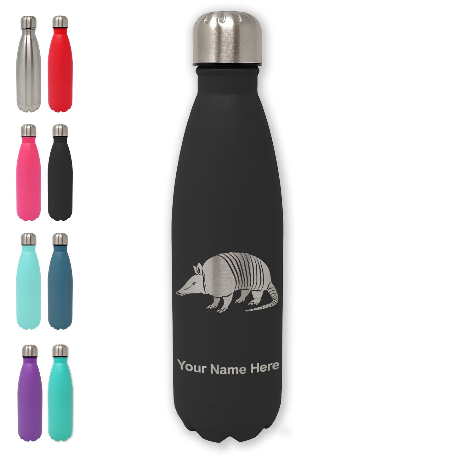 LaserGram Double Wall Water Bottle, Armadillo, Personalized Engraving Included
