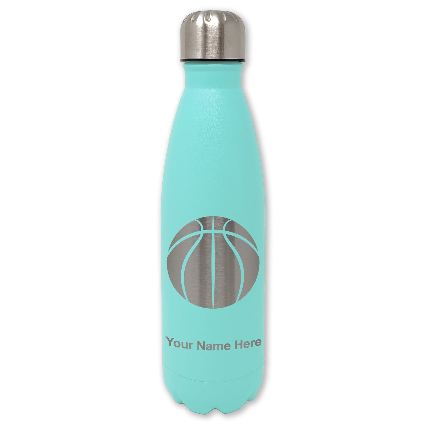 LaserGram Double Wall Water Bottle, Basketball Ball, Personalized Engraving Included