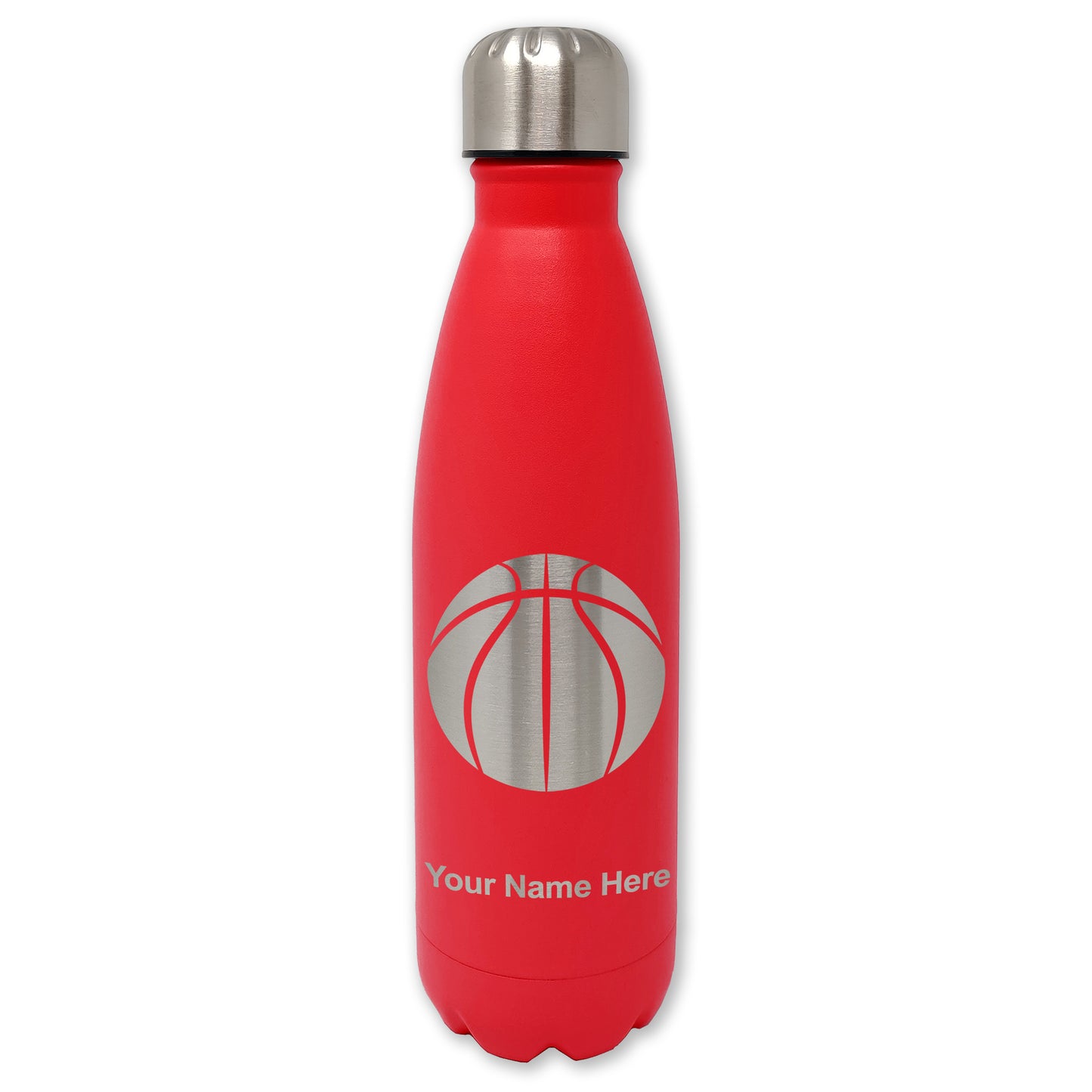 LaserGram Double Wall Water Bottle, Basketball Ball, Personalized Engraving Included