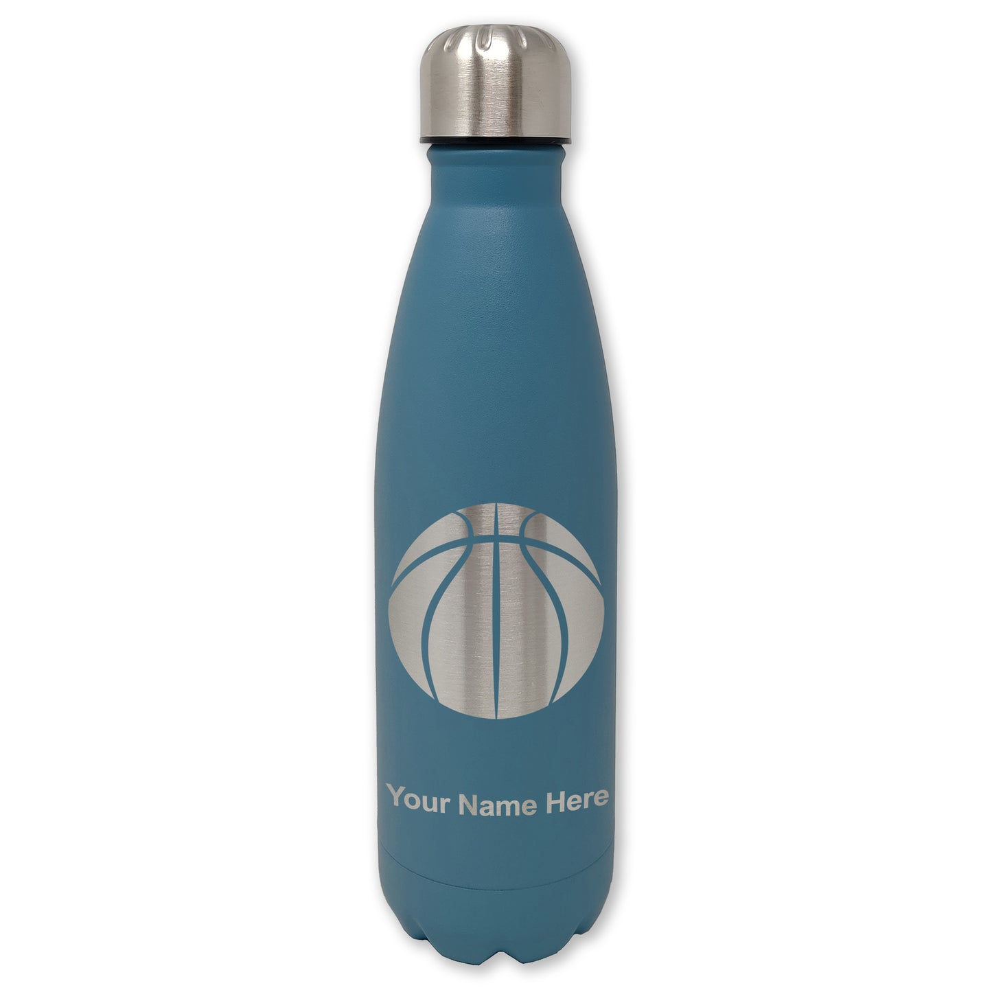 LaserGram Double Wall Water Bottle, Basketball Ball, Personalized Engraving Included