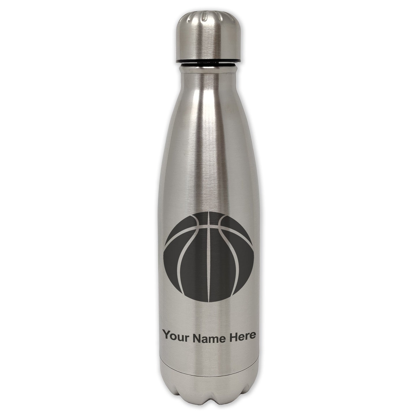 LaserGram Double Wall Water Bottle, Basketball Ball, Personalized Engraving Included