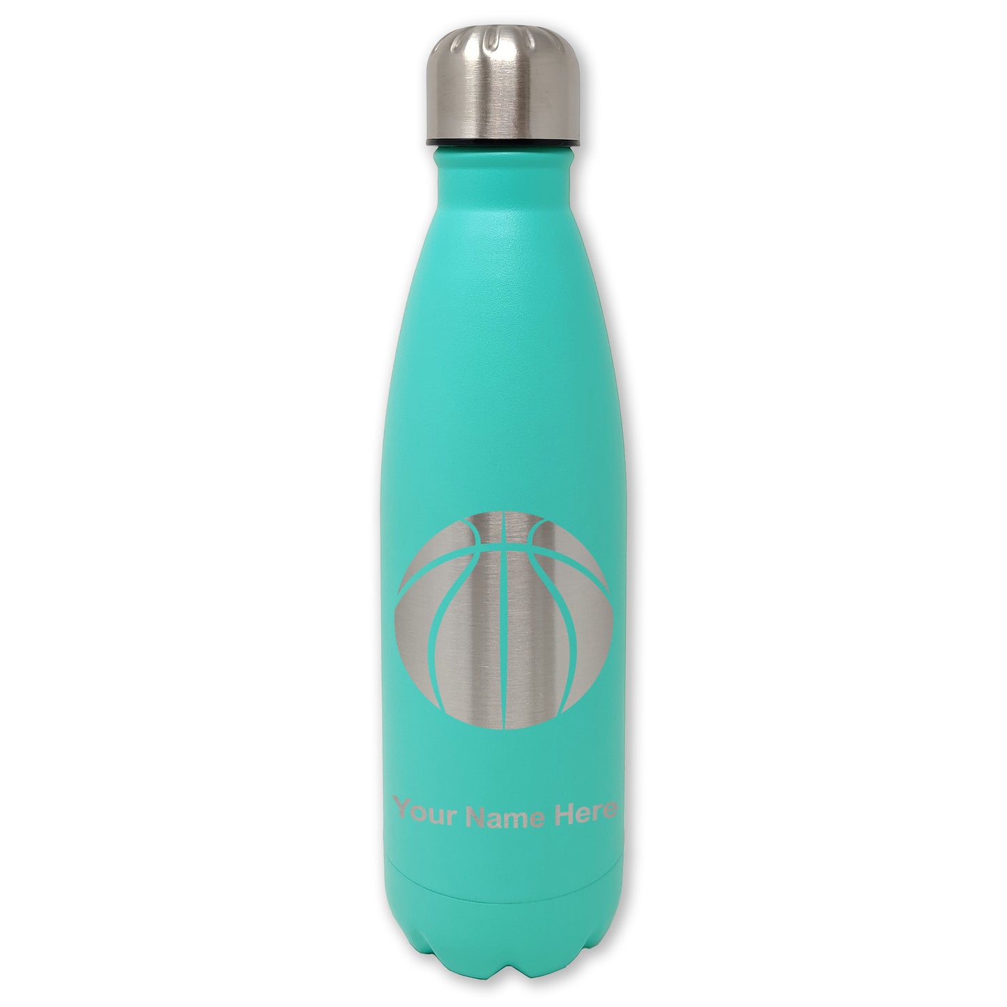 LaserGram Double Wall Water Bottle, Basketball Ball, Personalized Engraving Included