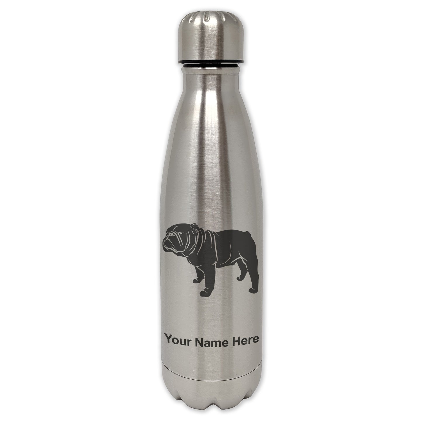 LaserGram Double Wall Water Bottle, Bulldog Dog, Personalized Engraving Included