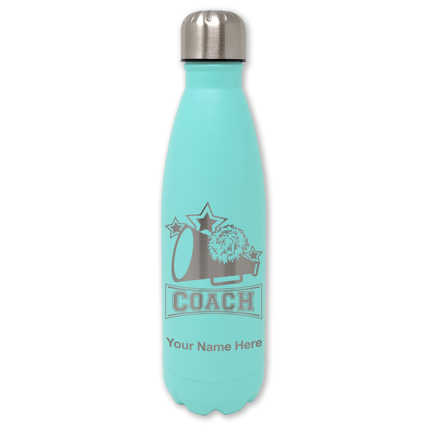 LaserGram Double Wall Water Bottle, Cheerleading Coach, Personalized Engraving Included