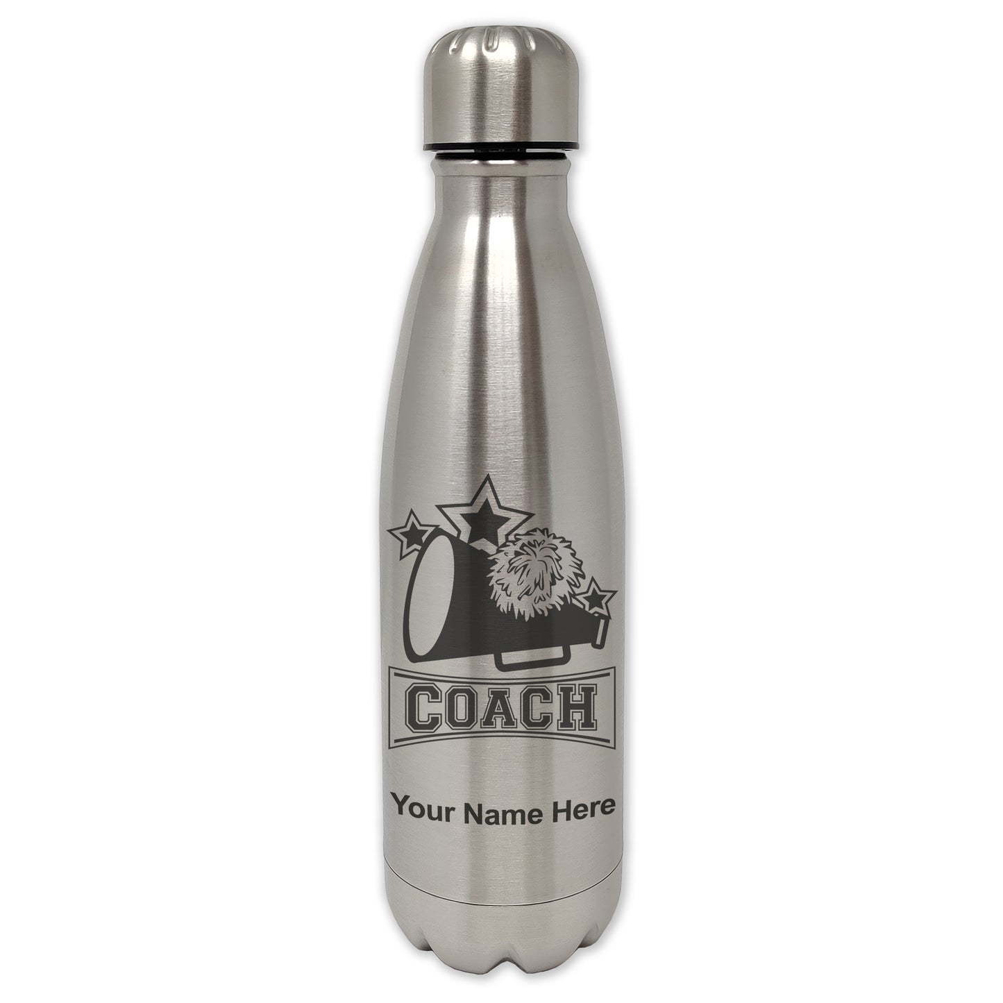 LaserGram Double Wall Water Bottle, Cheerleading Coach, Personalized Engraving Included