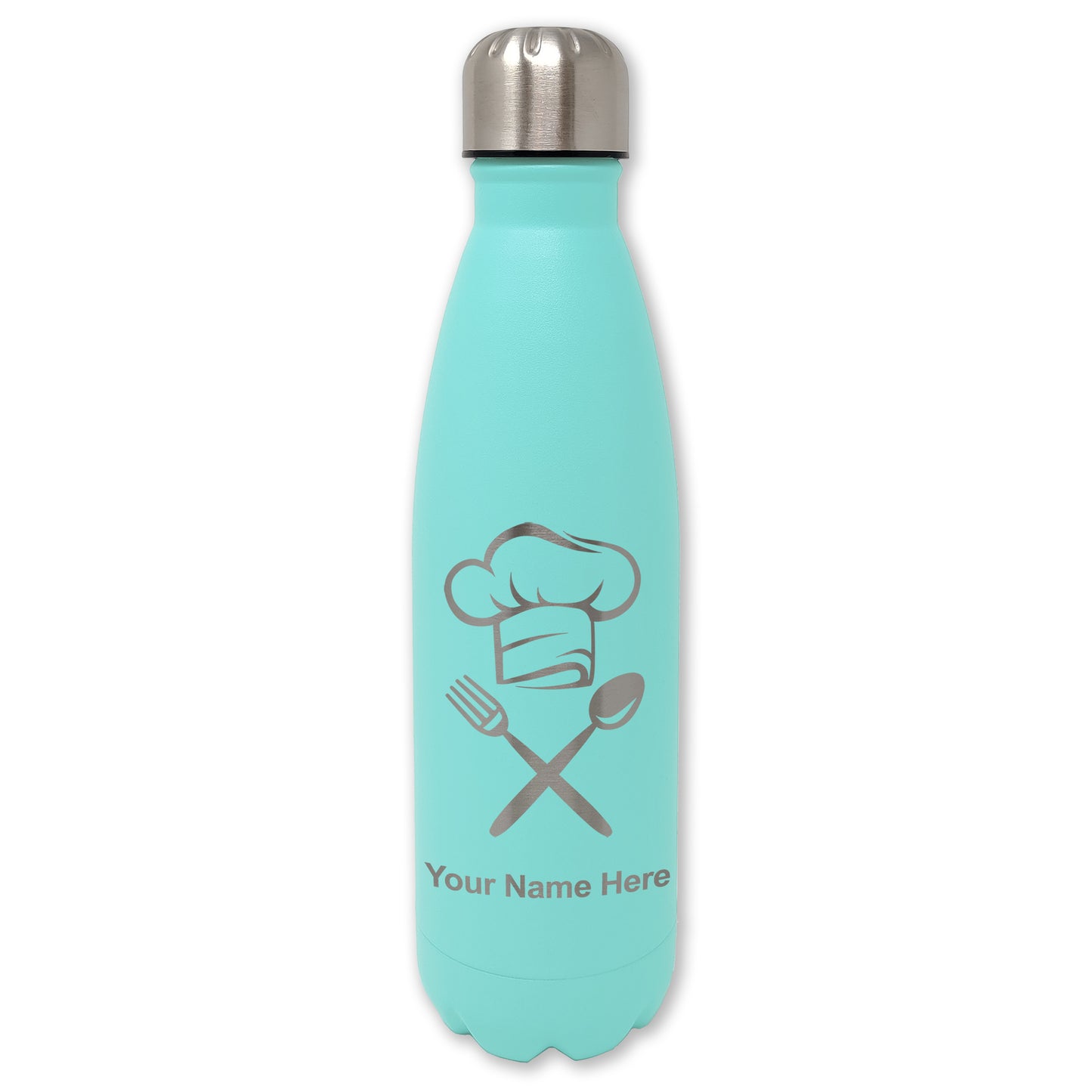 LaserGram Double Wall Water Bottle, Chef Hat, Personalized Engraving Included