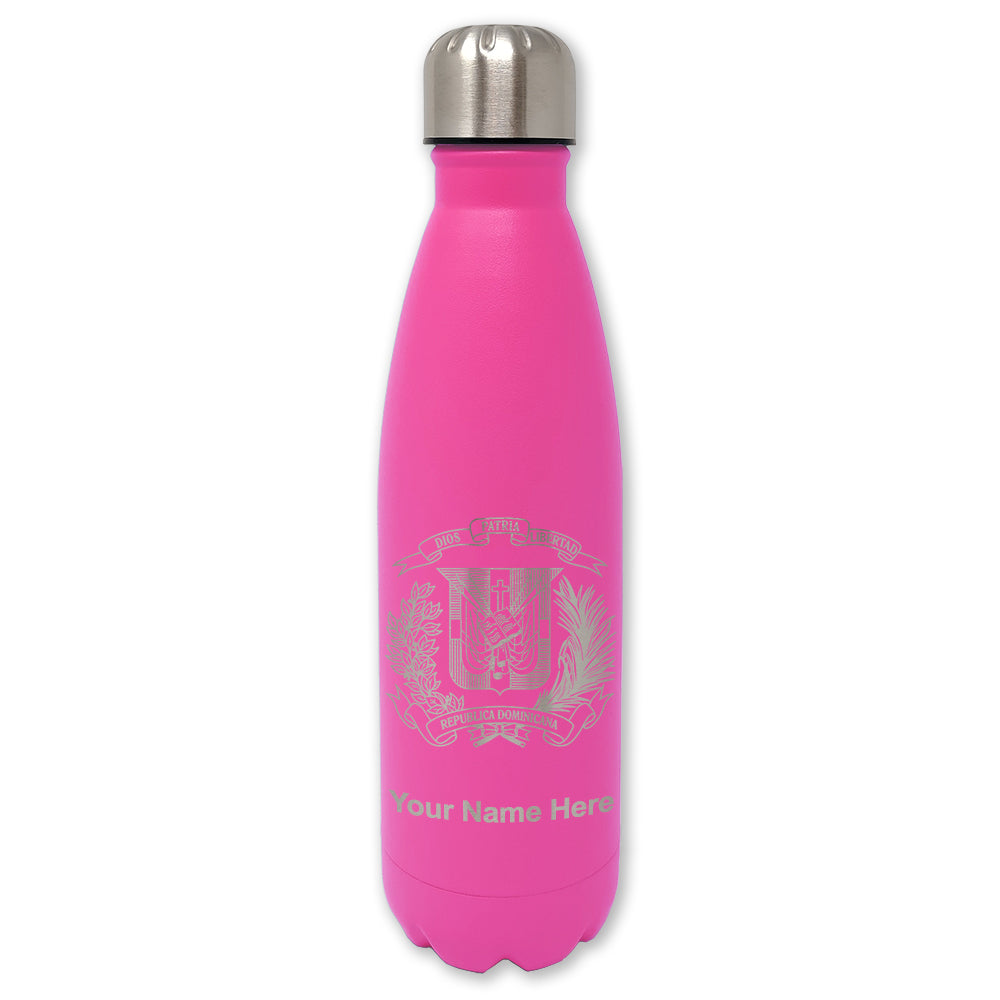 LaserGram Double Wall Water Bottle, Coat of Arms Dominican Republic, Personalized Engraving Included