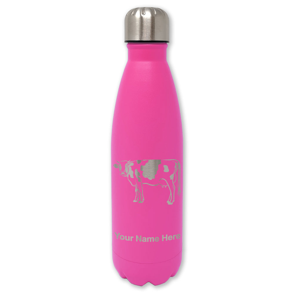 LaserGram Double Wall Water Bottle, Cow, Personalized Engraving Included