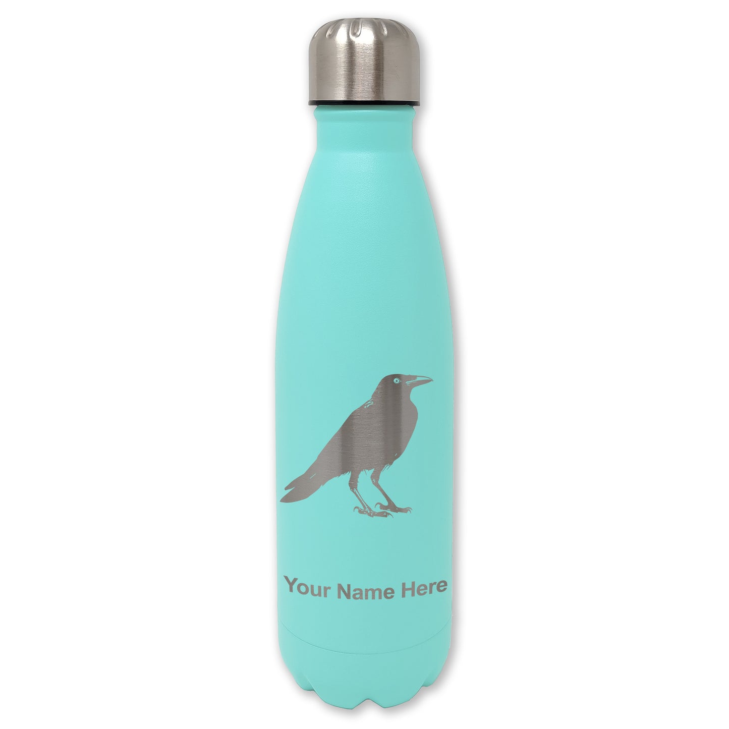LaserGram Double Wall Water Bottle, Crow, Personalized Engraving Included