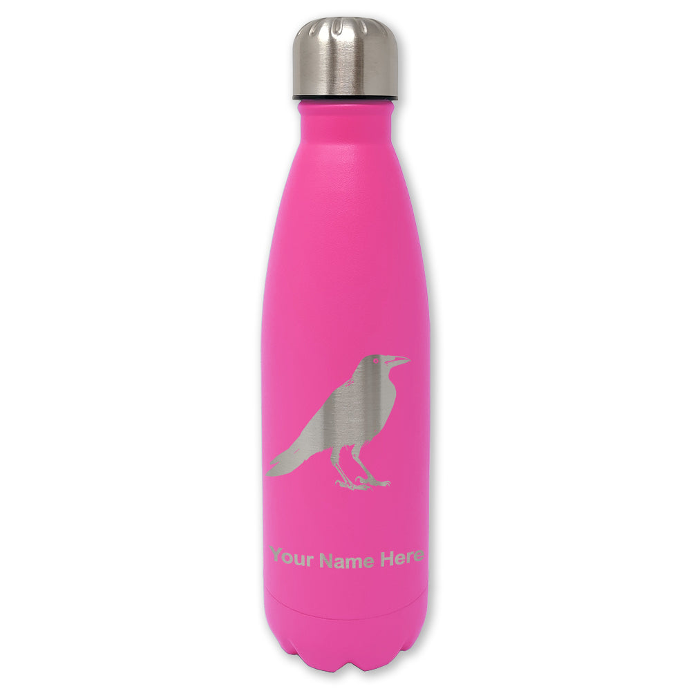 LaserGram Double Wall Water Bottle, Crow, Personalized Engraving Included