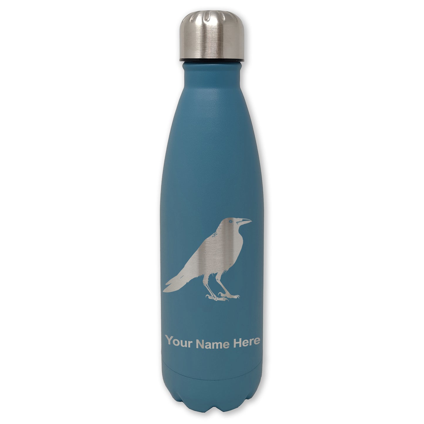 LaserGram Double Wall Water Bottle, Crow, Personalized Engraving Included