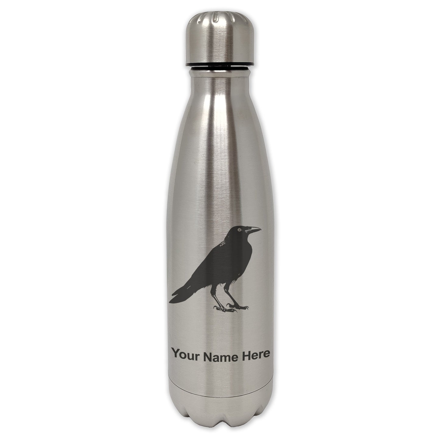LaserGram Double Wall Water Bottle, Crow, Personalized Engraving Included