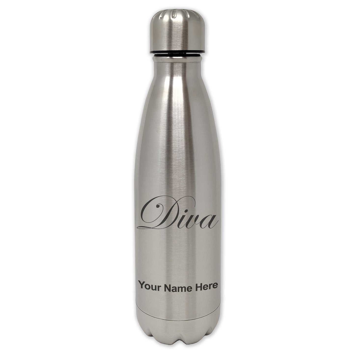 LaserGram Double Wall Water Bottle, Diva, Personalized Engraving Included