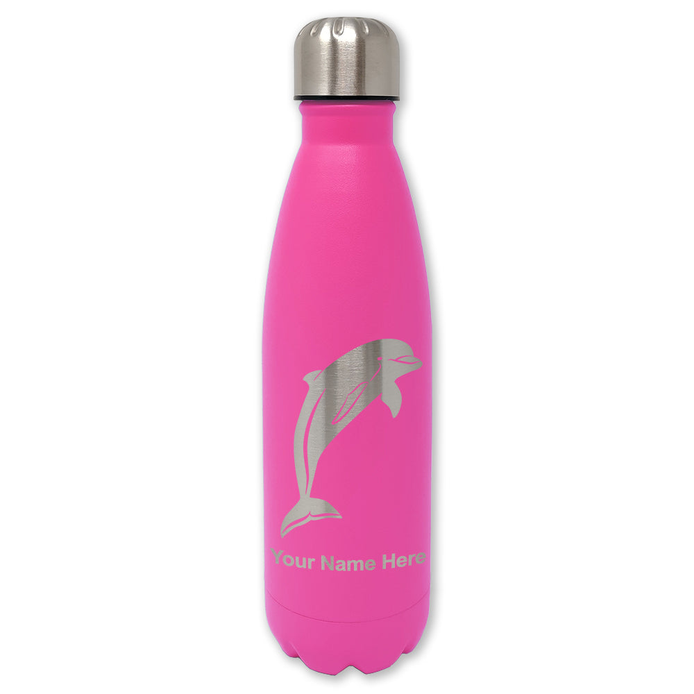 LaserGram Double Wall Water Bottle, Dolphin, Personalized Engraving Included