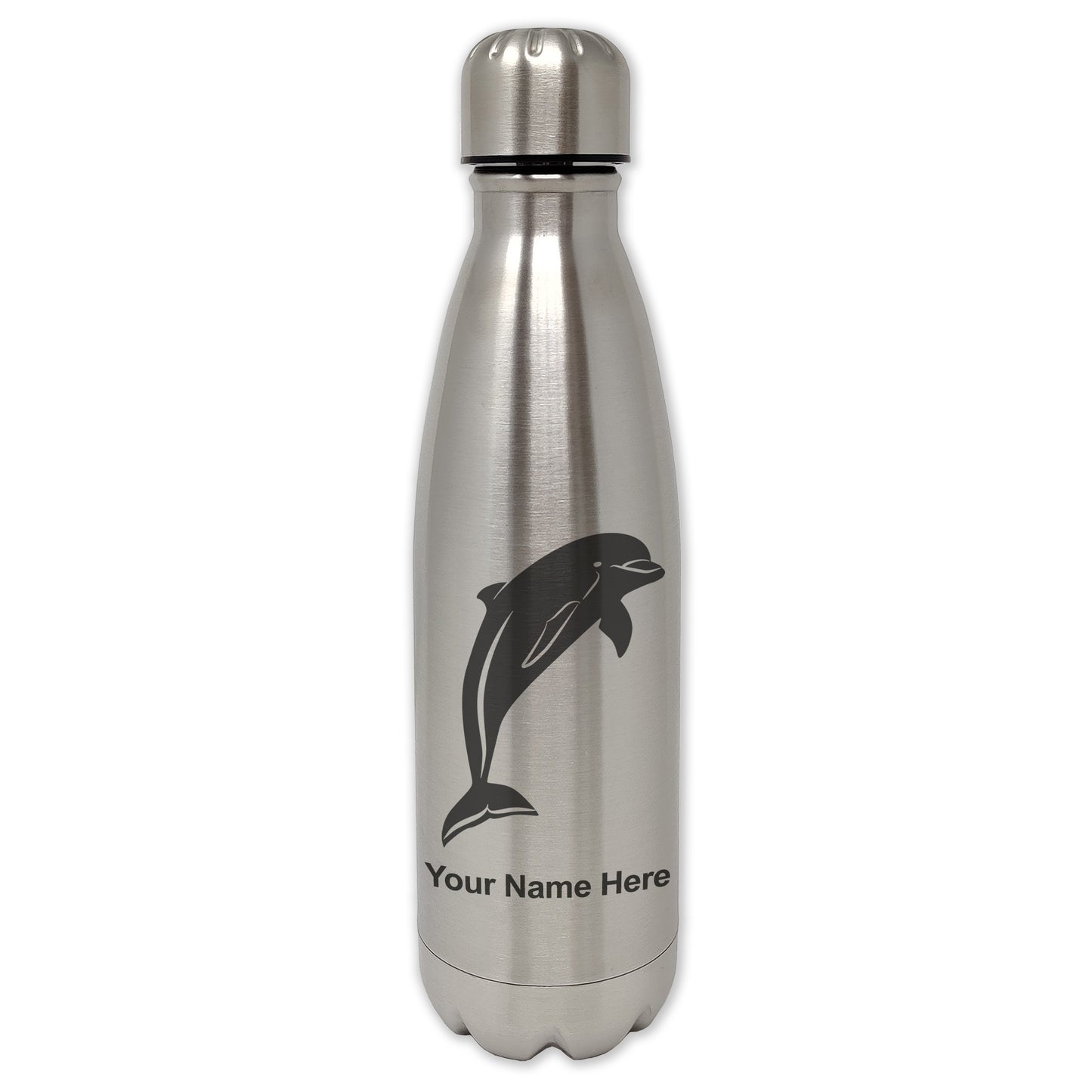 LaserGram Double Wall Water Bottle, Dolphin, Personalized Engraving Included