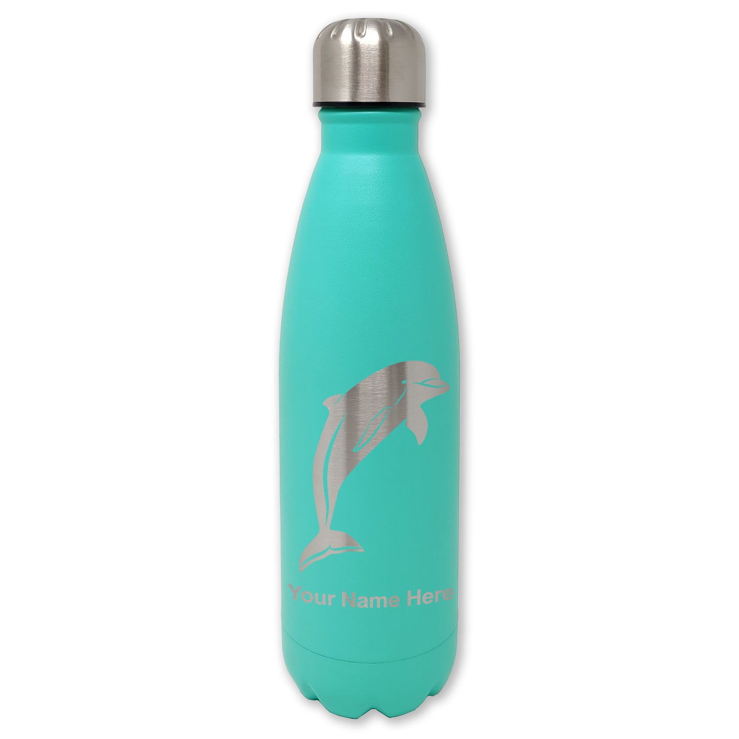 LaserGram Double Wall Water Bottle, Dolphin, Personalized Engraving Included