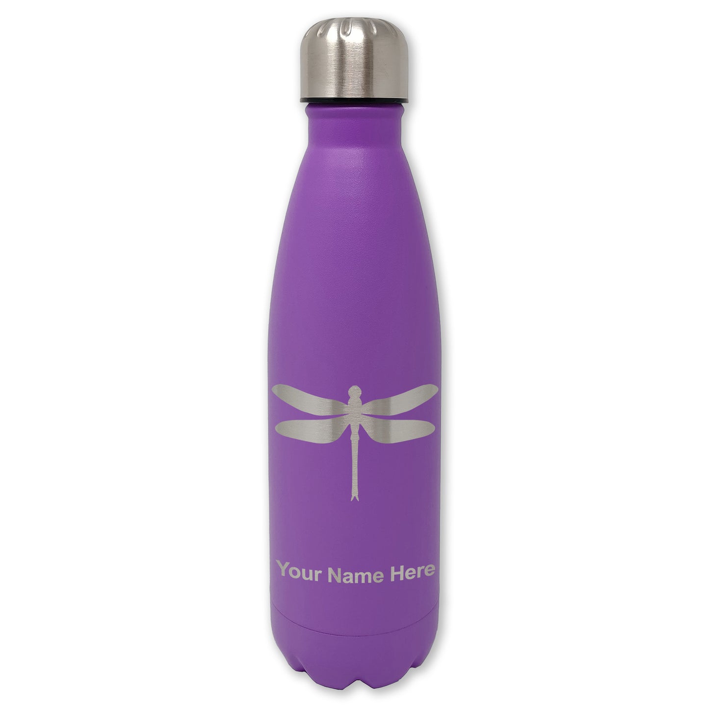 LaserGram Double Wall Water Bottle, Dragonfly, Personalized Engraving Included