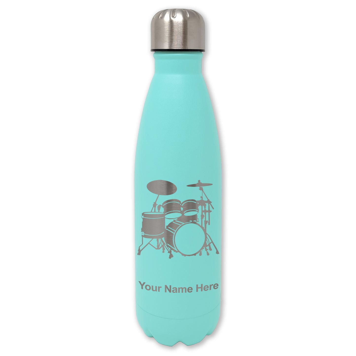 LaserGram Double Wall Water Bottle, Drum Set, Personalized Engraving Included