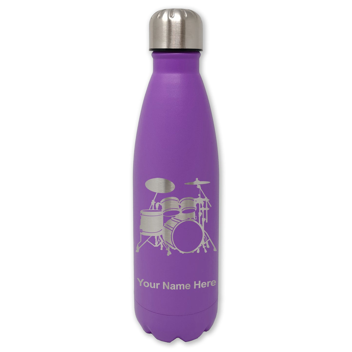 LaserGram Double Wall Water Bottle, Drum Set, Personalized Engraving Included