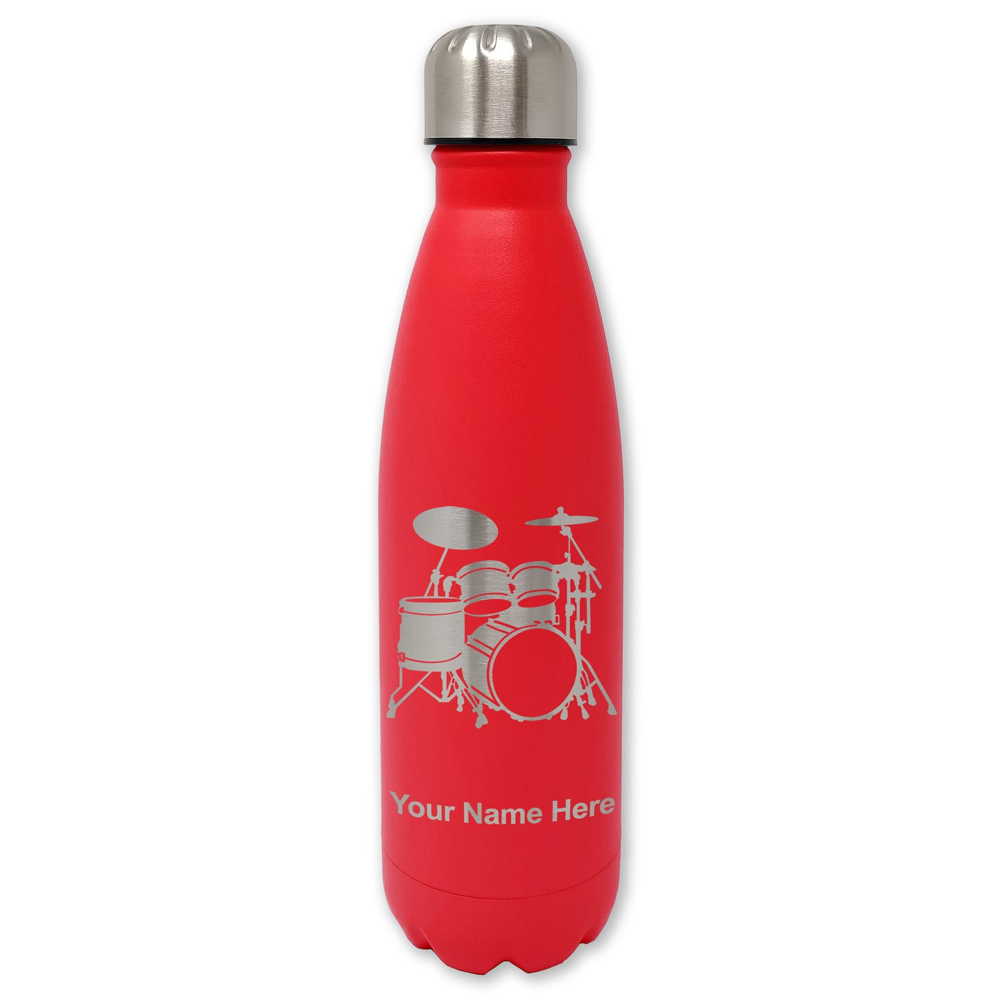 LaserGram Double Wall Water Bottle, Drum Set, Personalized Engraving Included