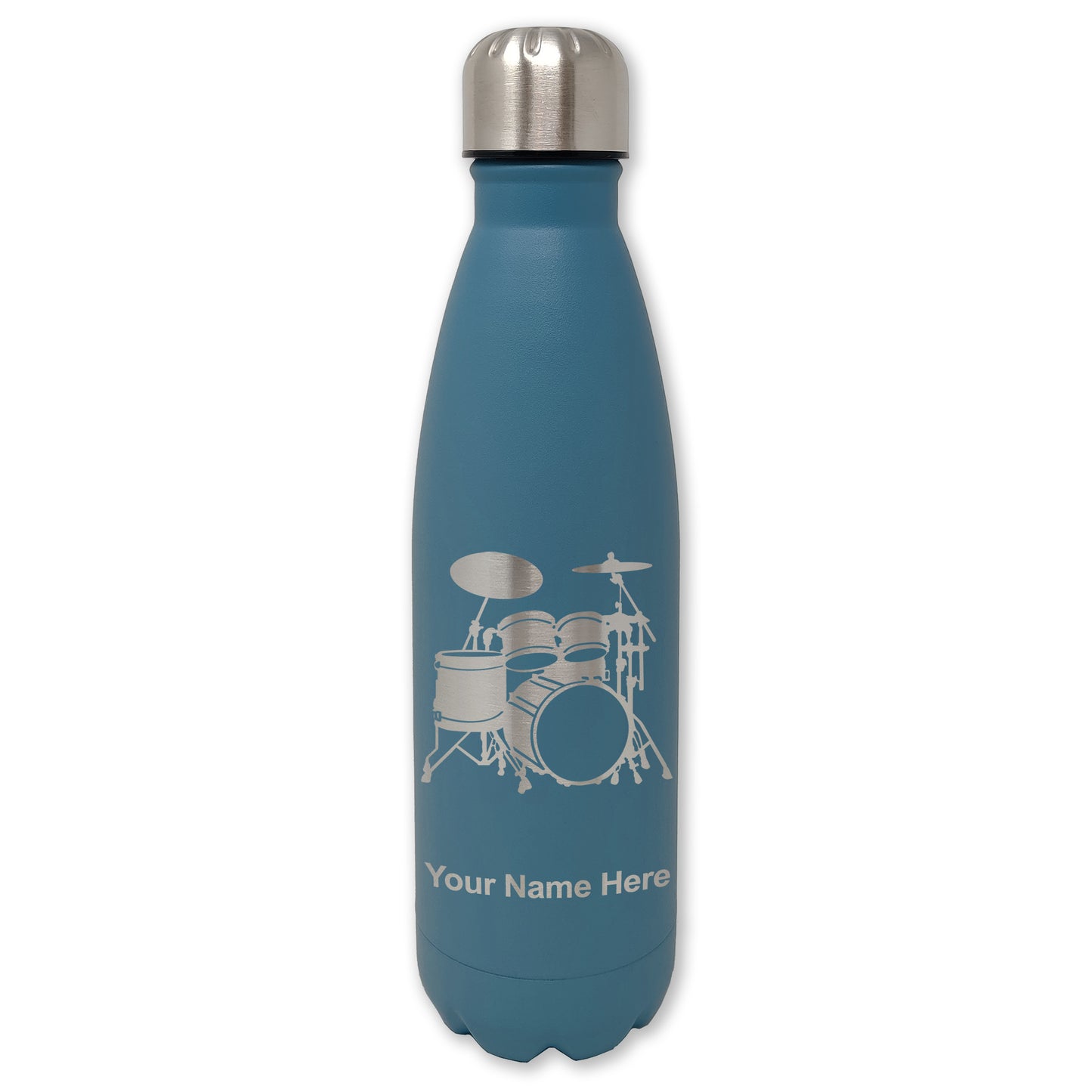 LaserGram Double Wall Water Bottle, Drum Set, Personalized Engraving Included