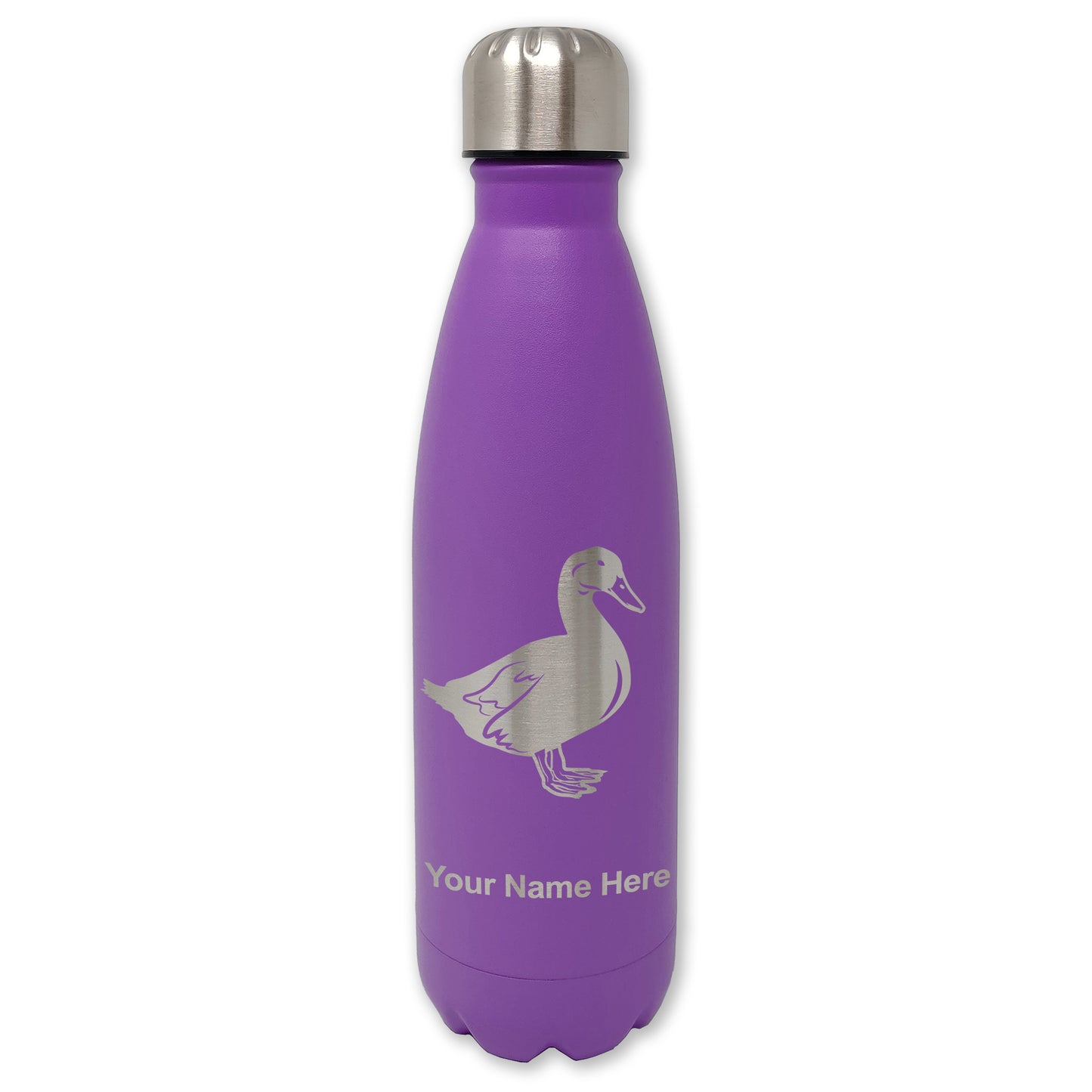 LaserGram Double Wall Water Bottle, Duck, Personalized Engraving Included