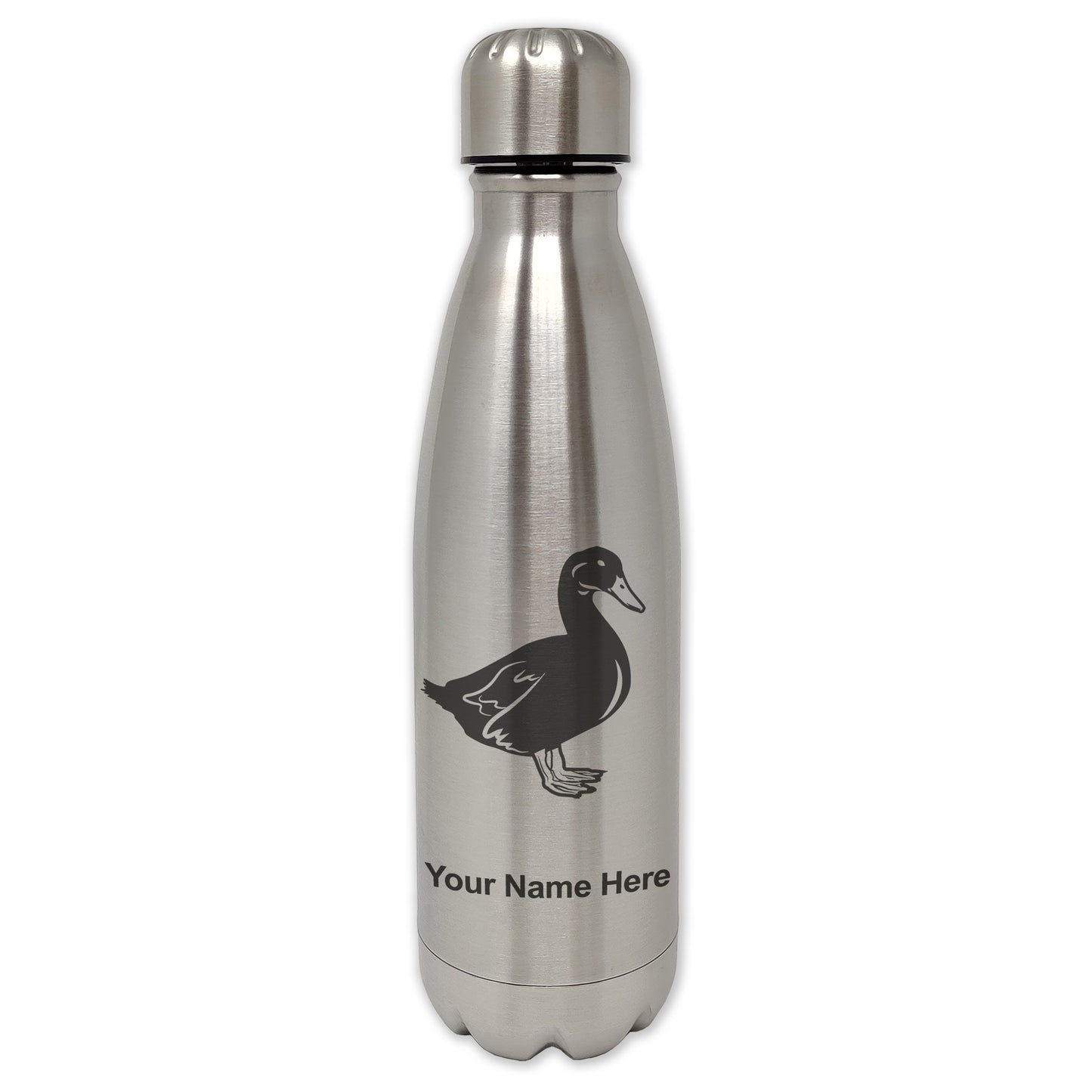 LaserGram Double Wall Water Bottle, Duck, Personalized Engraving Included
