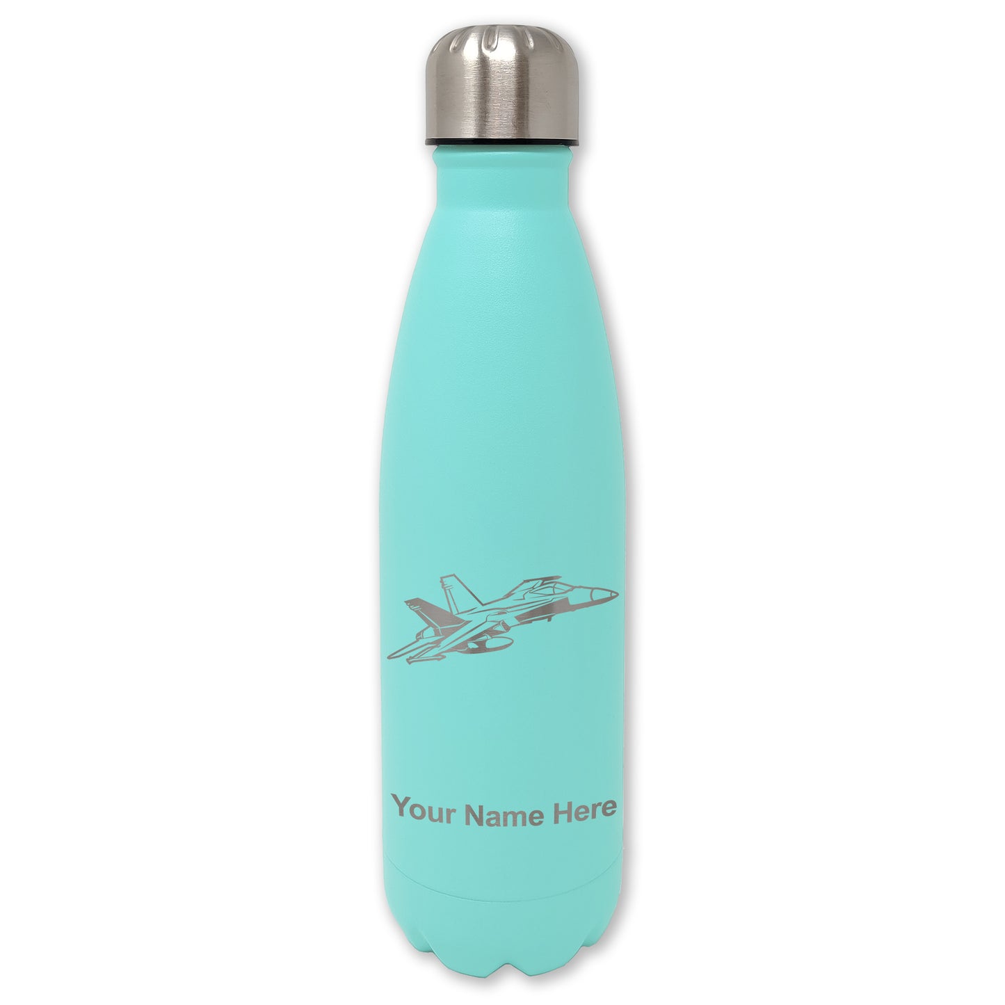 LaserGram Double Wall Water Bottle, Fighter Jet 2, Personalized Engraving Included