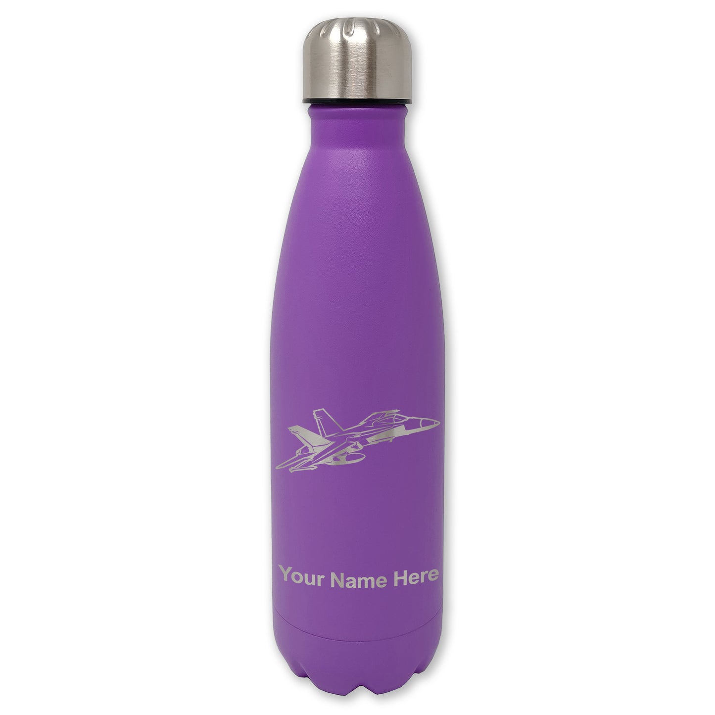 LaserGram Double Wall Water Bottle, Fighter Jet 2, Personalized Engraving Included