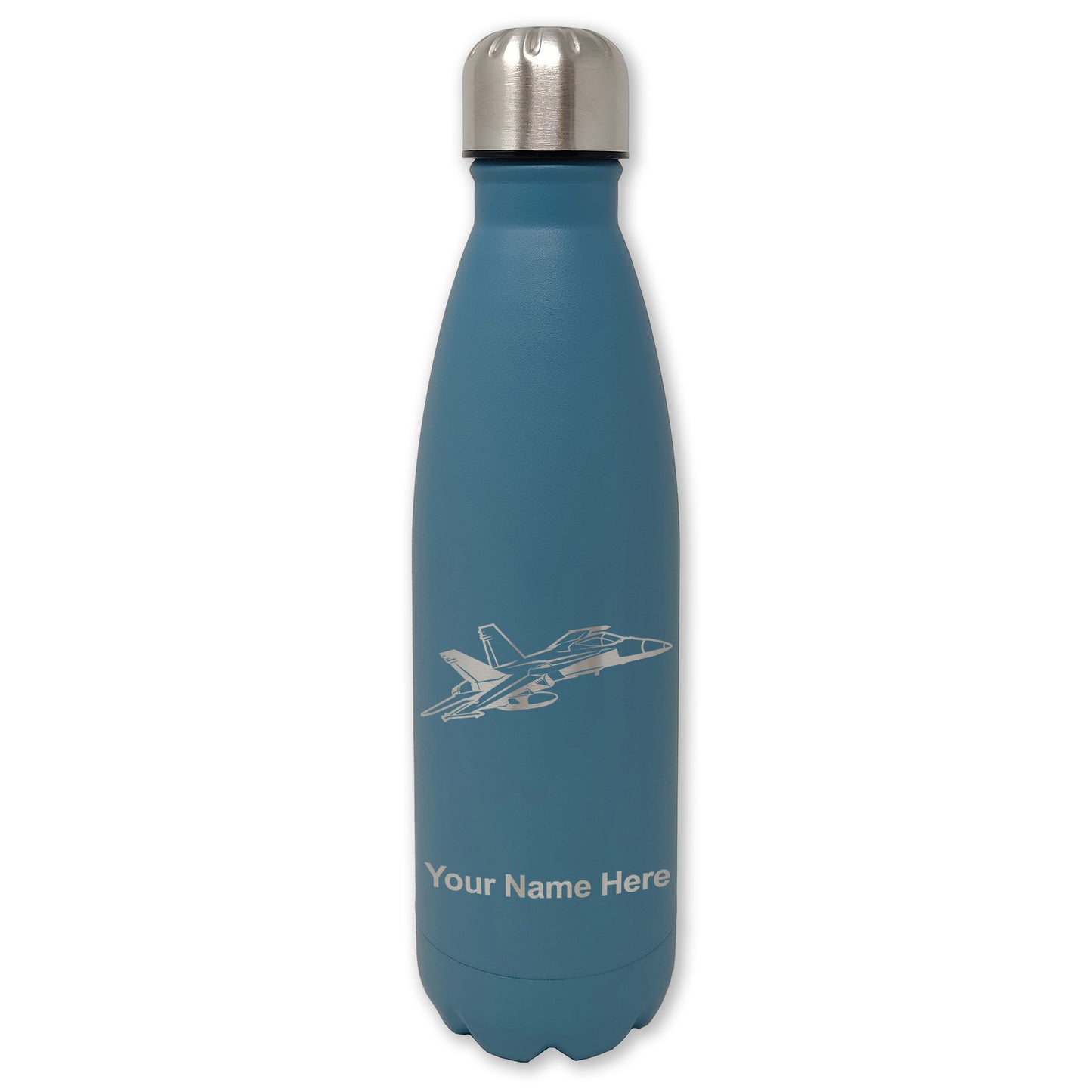 LaserGram Double Wall Water Bottle, Fighter Jet 2, Personalized Engraving Included