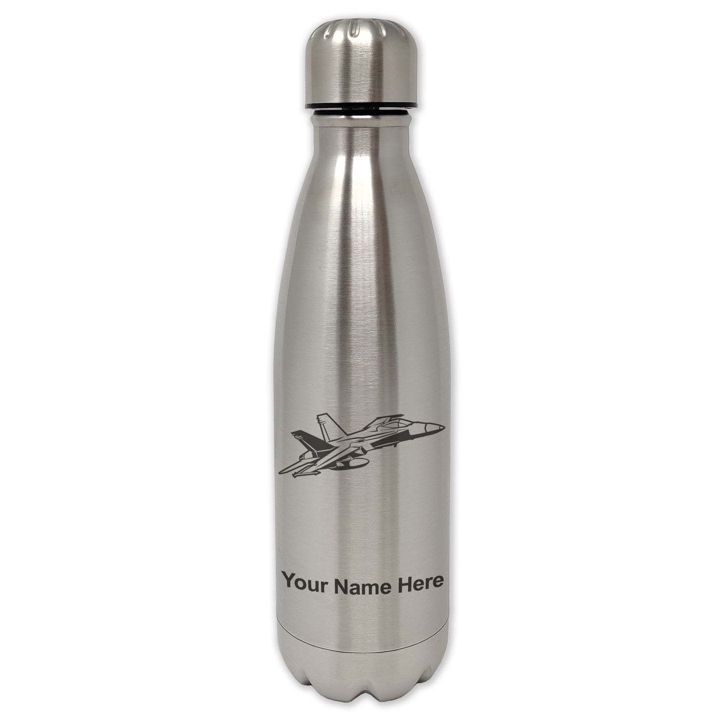 LaserGram Double Wall Water Bottle, Fighter Jet 2, Personalized Engraving Included