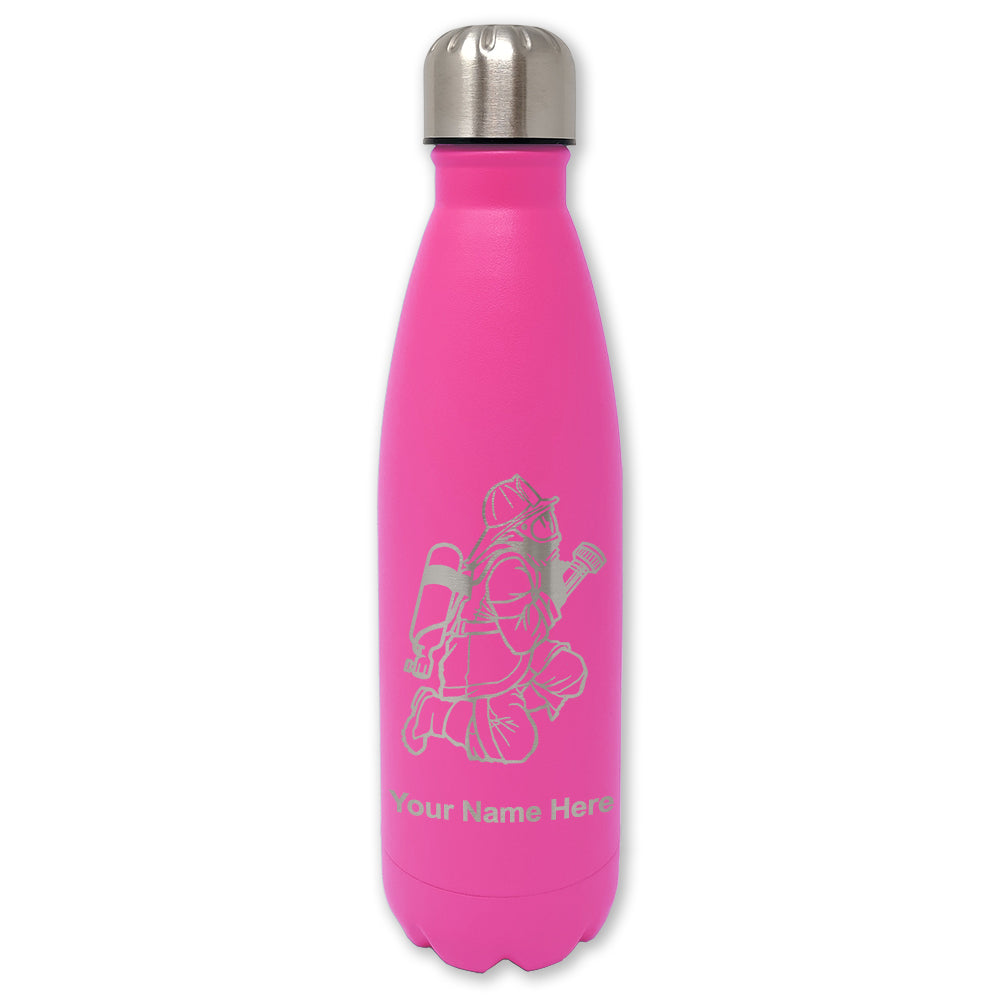 LaserGram Double Wall Water Bottle, Fireman with Hose, Personalized Engraving Included