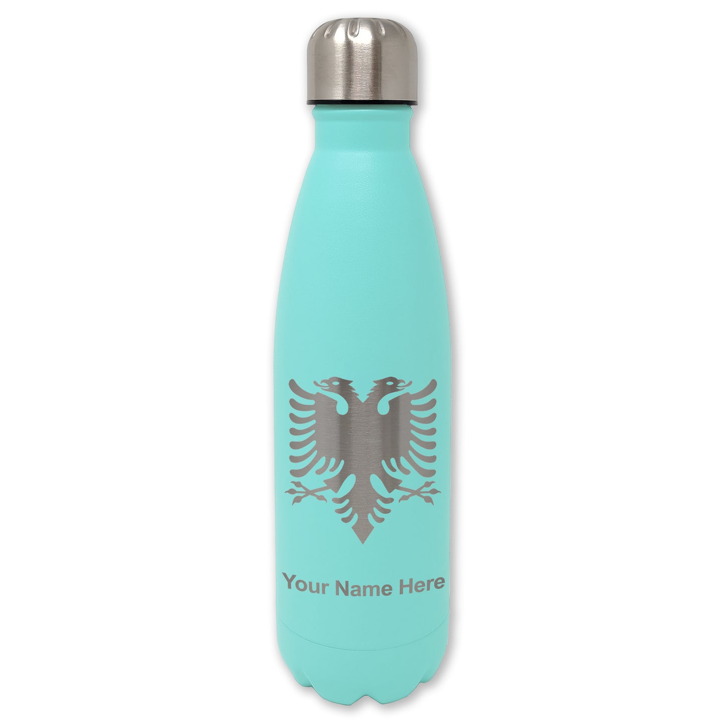 LaserGram Double Wall Water Bottle, Flag of Albania, Personalized Engraving Included