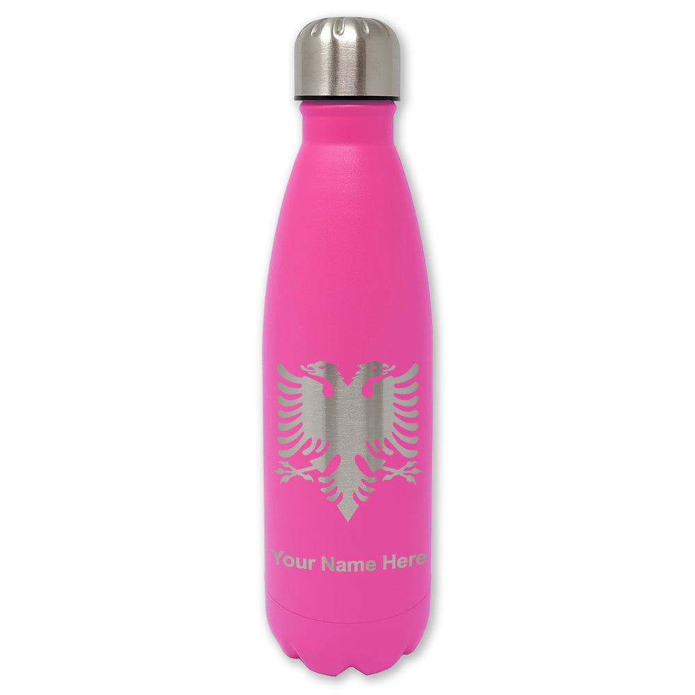 LaserGram Double Wall Water Bottle, Flag of Albania, Personalized Engraving Included