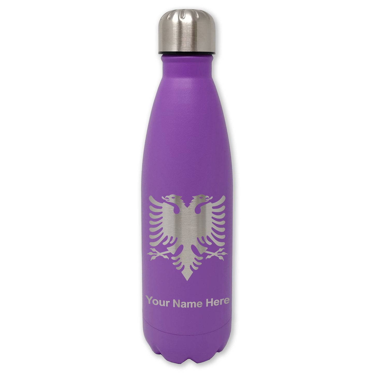 LaserGram Double Wall Water Bottle, Flag of Albania, Personalized Engraving Included